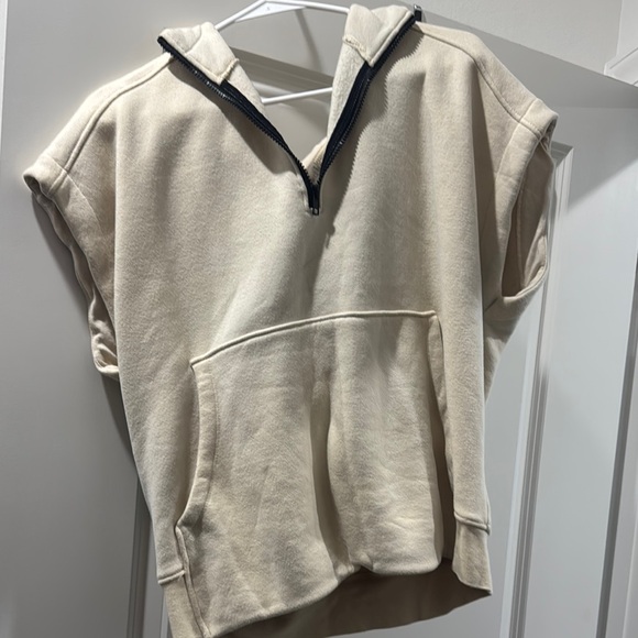 Cream Sleeveless Hoodie with Front Pocket - Picture 1 of 1